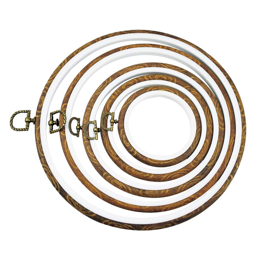 5pcs Embroidery Hoop Set - Decorative Cross Stitch Frames Circle Imitated Wood Resin Display Hoops Ring for Needlework Sewing Projects (5 Different Sizes)