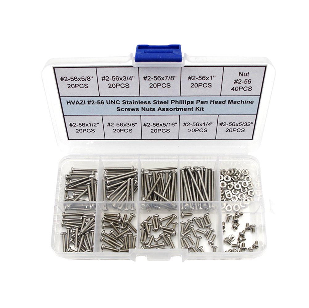 #2-56 UNC Stainless Steel Phillips Pan Head Machine Screws Nuts Assortment Kit (#2-56UNC)
