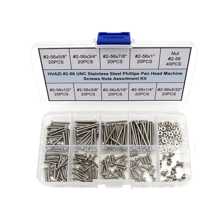 #2-56 UNC Stainless Steel Phillips Pan Head Machine Screws Nuts Assortment Kit (#2-56UNC)