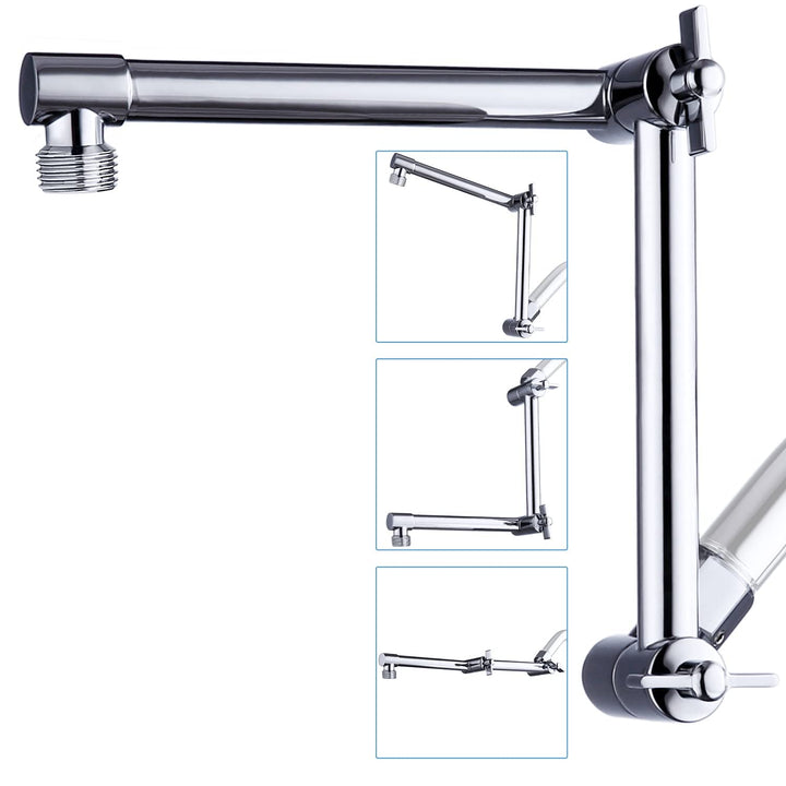 Shower Head Extension Arm,Solid Brass Adjustable Extender with Lock Joint, Rise or Lower Rainfall and Fixed Shower Head (13 Inch, Chrome)