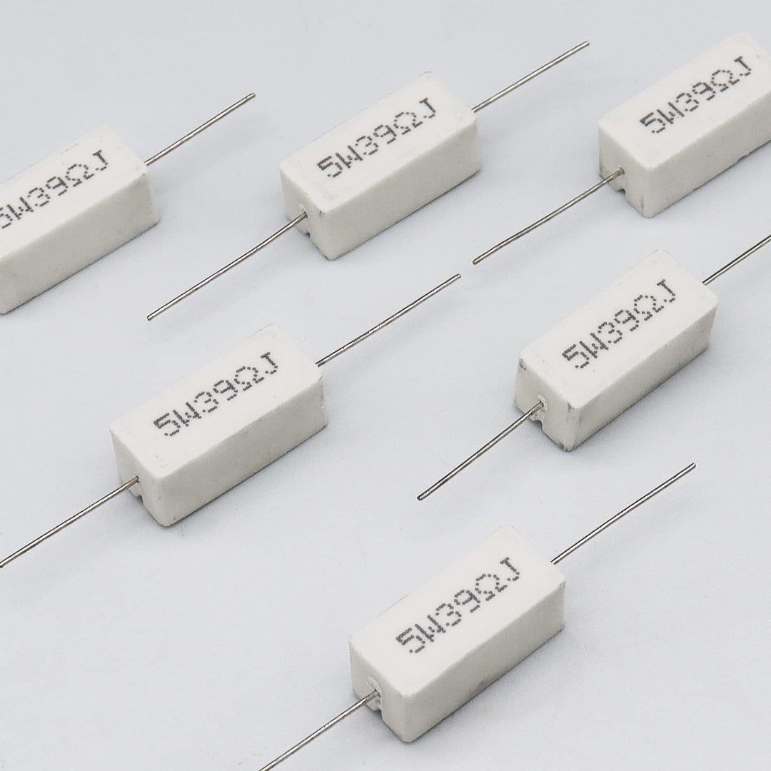 Cement Resistor,10 PCS 5W 39 Ohm 5% Axial Lead Wire Resistor White Wound Fixed Ceramic Cement Resistors Wirewound Cement Power Resistors Flame Heat Moisture Resistance Precharge Horizontal Resistors