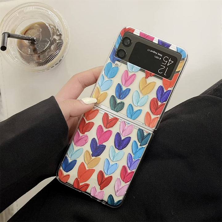 Cute Loving Hearts Clear Hard PC Phone Case for Samsung Galaxy Z Flip 3 Cover Folding Display Fashion Women Girls Skin for Galaxy ZFlip3