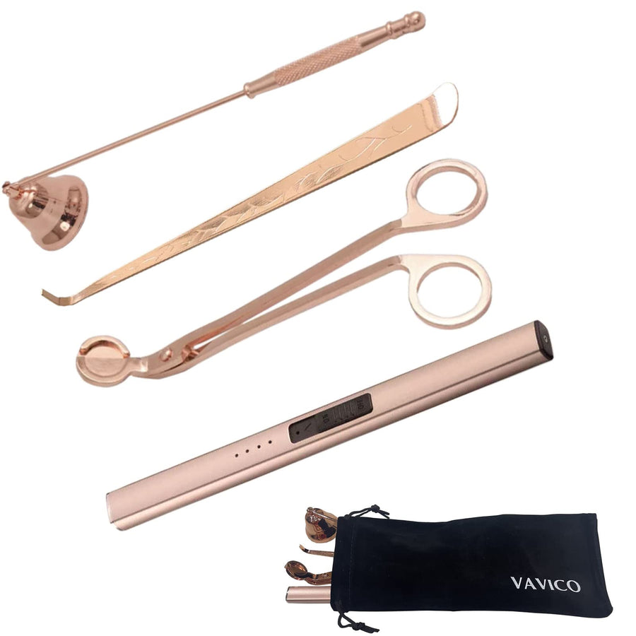 Candle Wick Trimmer Snuffer Arc Lighter Set Candle Care Kit Electric Plasma USB Rechargeable Long Windproof Lighter Candlesnuffer Candles Wicks Dipper (Rose Gold)