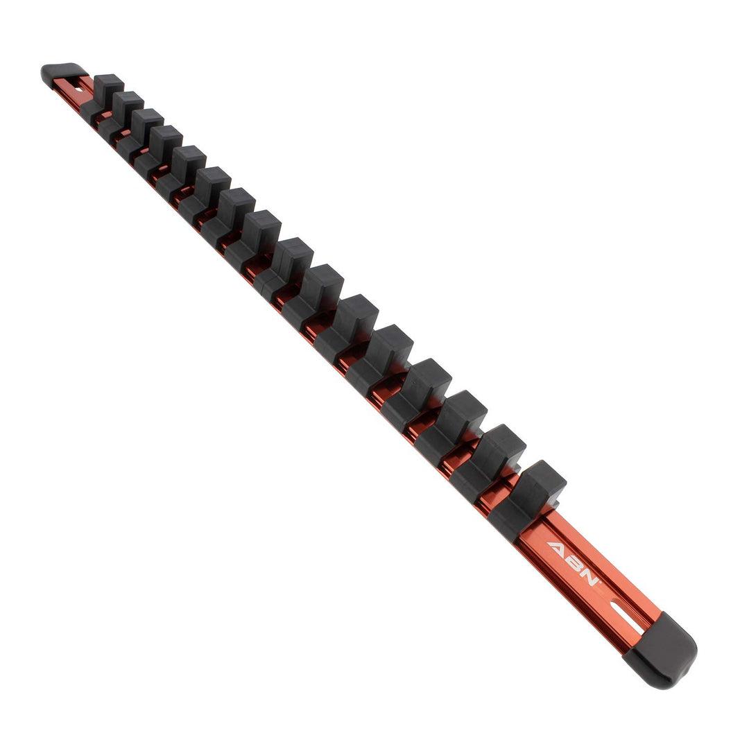 Orange Aluminum SAE Standard 1/2in Drive Socket Holder – Tool and Socket Organizer Rail with Clips