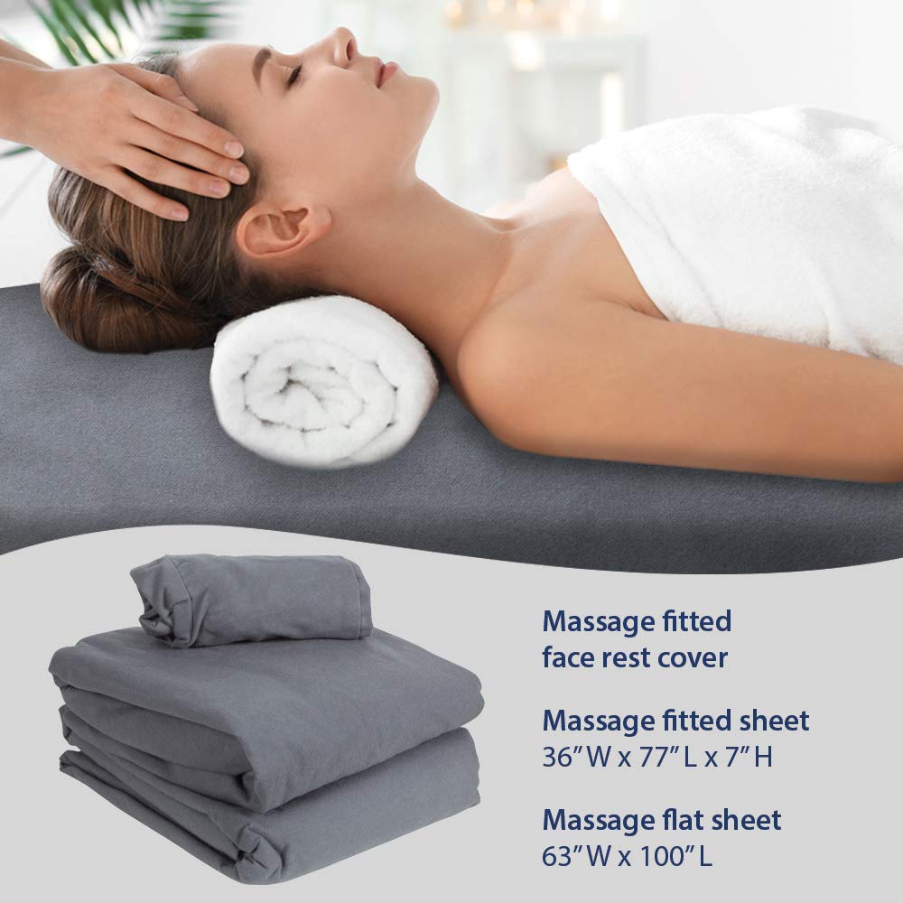 ForPro Professional Collection Premium Flannel 3-Piece Massage Sheet Set, Cool Grey, for Massage Tables, Includes Massage Flat Sheet, Massage Fitted Sheet, and Massage Fitted Face Rest Cover