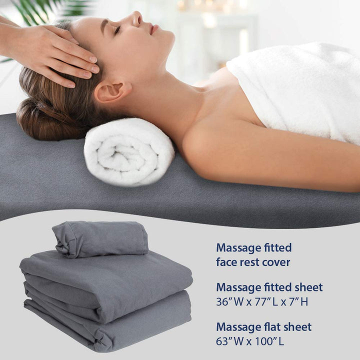 ForPro Professional Collection Premium Flannel 3-Piece Massage Sheet Set, Cool Grey, for Massage Tables, Includes Massage Flat Sheet, Massage Fitted Sheet, and Massage Fitted Face Rest Cover