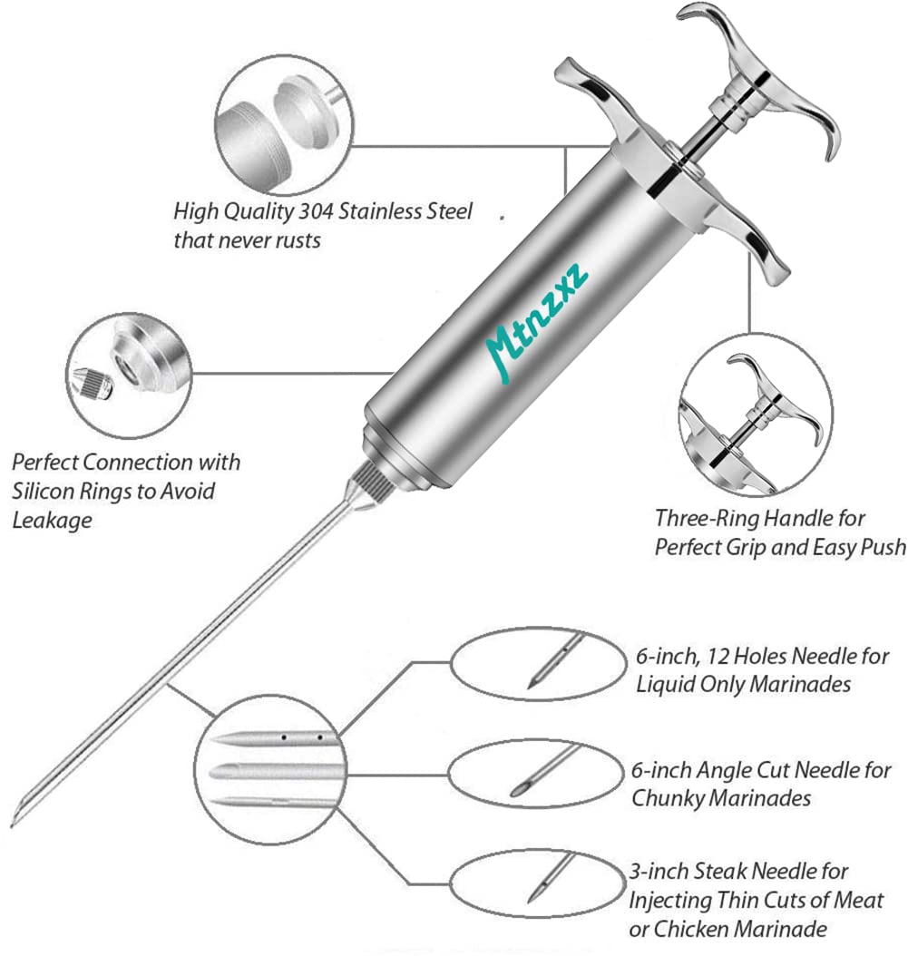 Marinade Injector Syringe and Brushes Set, Meat Injector Syringe with 3 Professional Marinade Injector Needles, Creates Tender Meat &amp; Poultry Flavors, for BBQ Grill Smoker &amp; Turkey &amp; Brisket