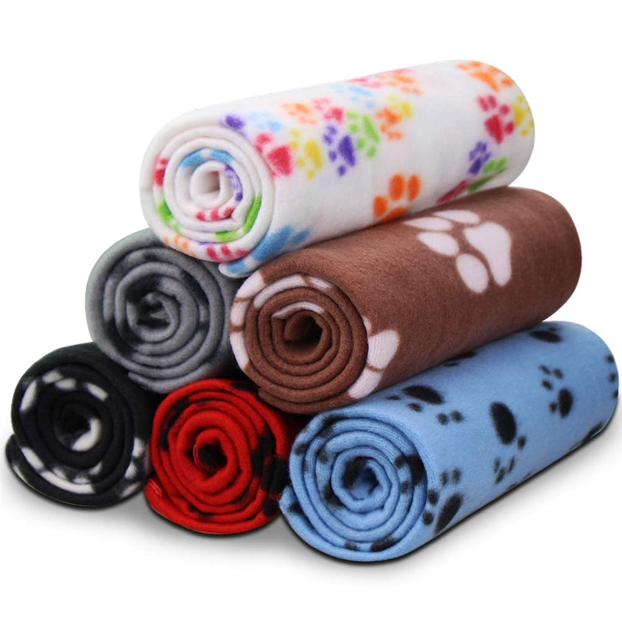 Dog Blankets for Small Dogs, 6 Pack Puppy Blanket Cute Paw Print Pet Blanket for Dog, Puppy, Cat, Kitten, 24x28 inches