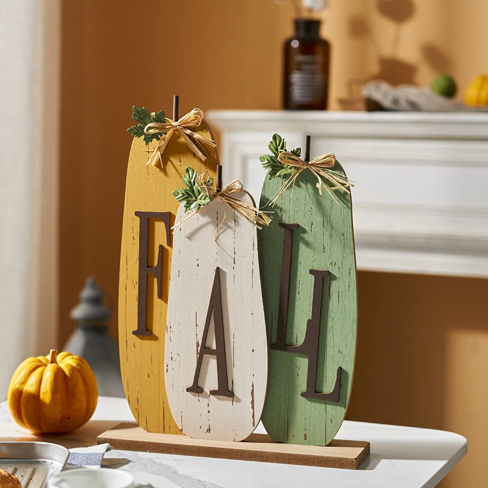 Fall Decorations for Home Pumpkin Sign Thanksgivin Farmhouse Vintage Wooden Block Autumn Harvest Decor Rustic Halloween Table Sign for House Kitchen Tiered Tray Mantel