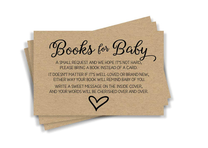 50 Gender Neutral Kraft Baby Shower Book Insert Request Cards (50-Cards)