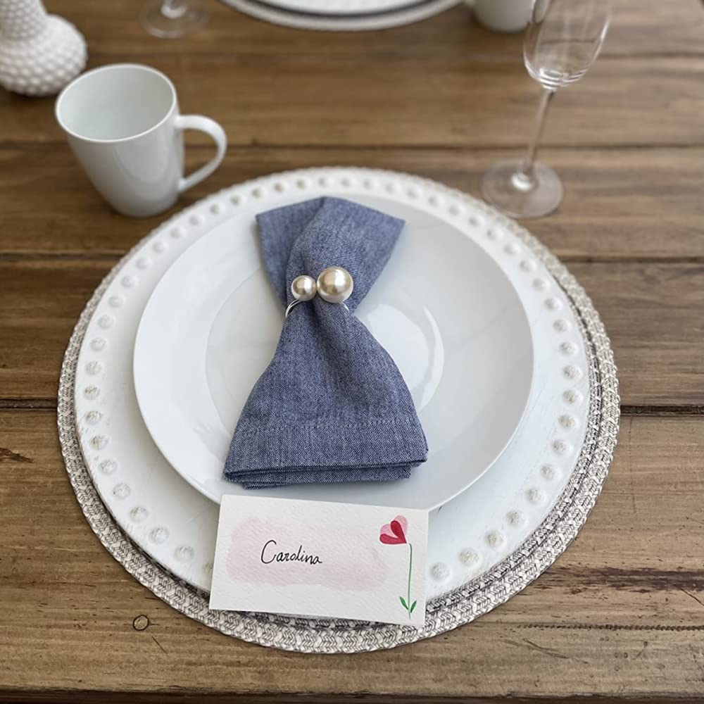 Kesote Pearl Napkin Rings Set of 12, Silver Napkin Ring