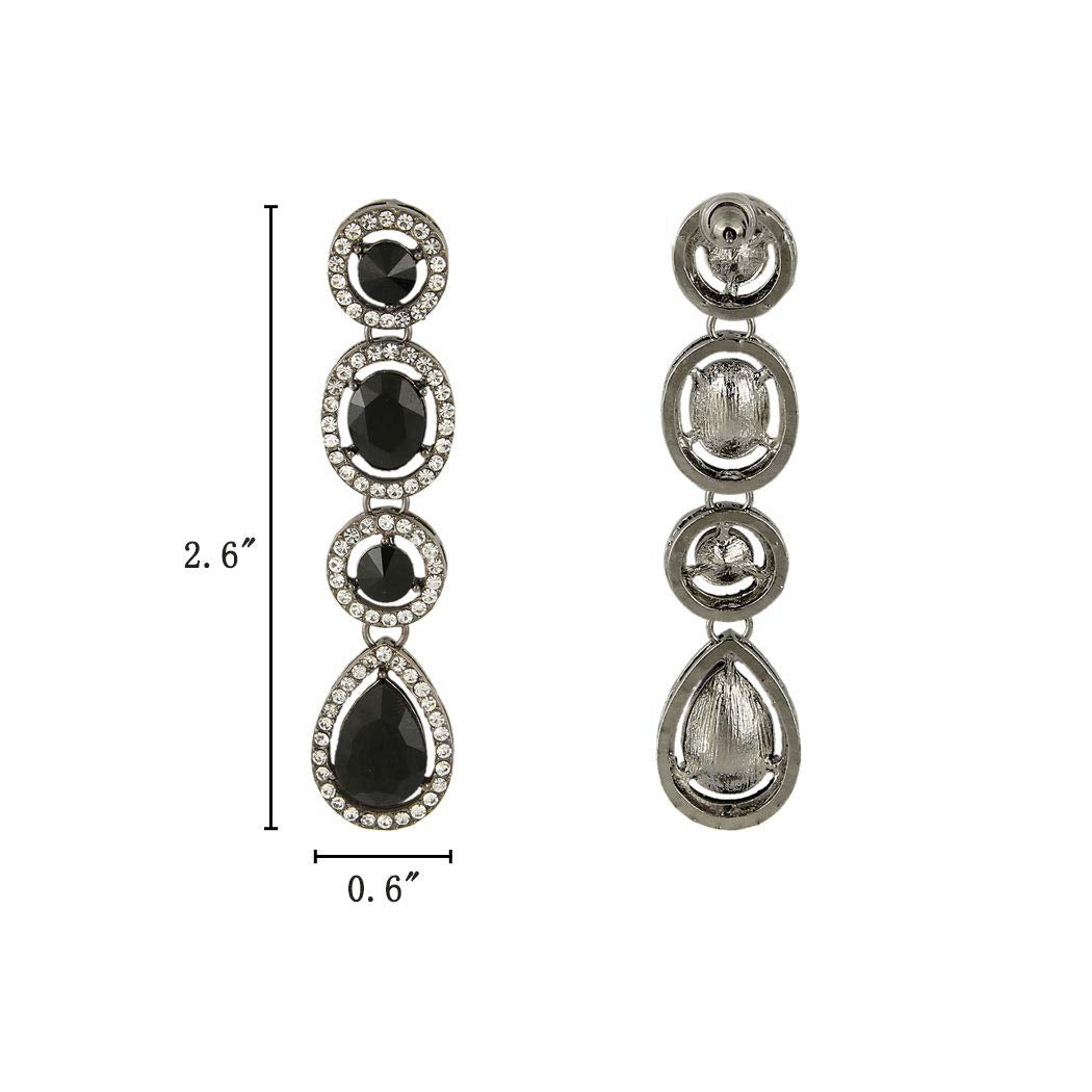 Women&#39;s Austrian Crystal Art Deco Teardrop Party Long Dangle Earrings Black-tone Black