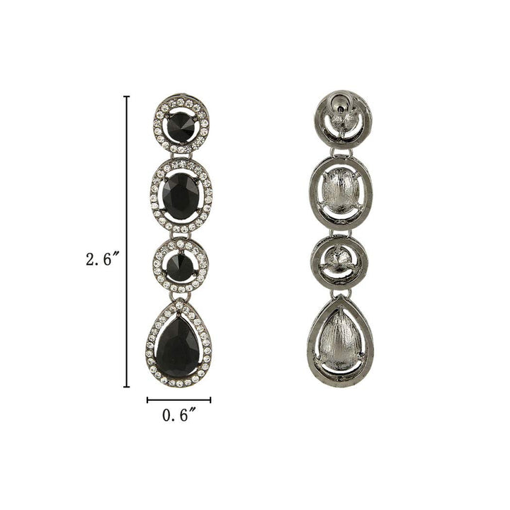 Women&#39;s Austrian Crystal Art Deco Teardrop Party Long Dangle Earrings Black-tone Black