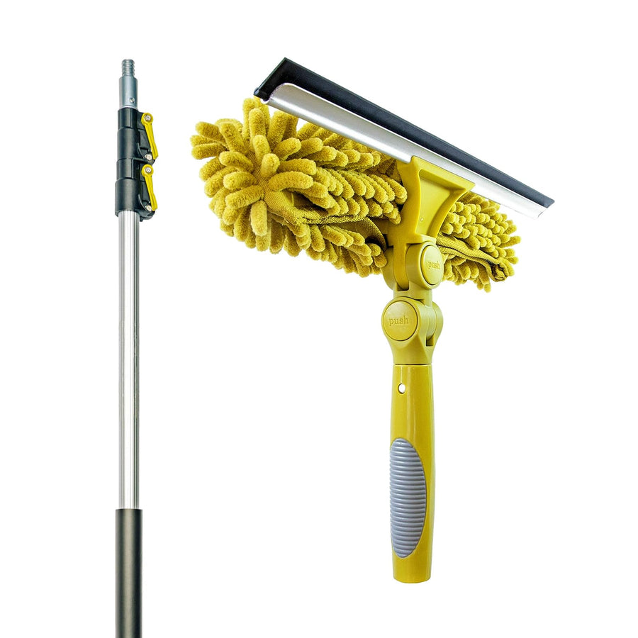 DOCA Window Washing Kit with Extension Pole – 5-12 Ft Telescoping Extendable Pole (18+ Ft Reach) – Window Squeegee for Window Cleaning & Scrubber Combo with Pivot System for Indoor & Outdoor