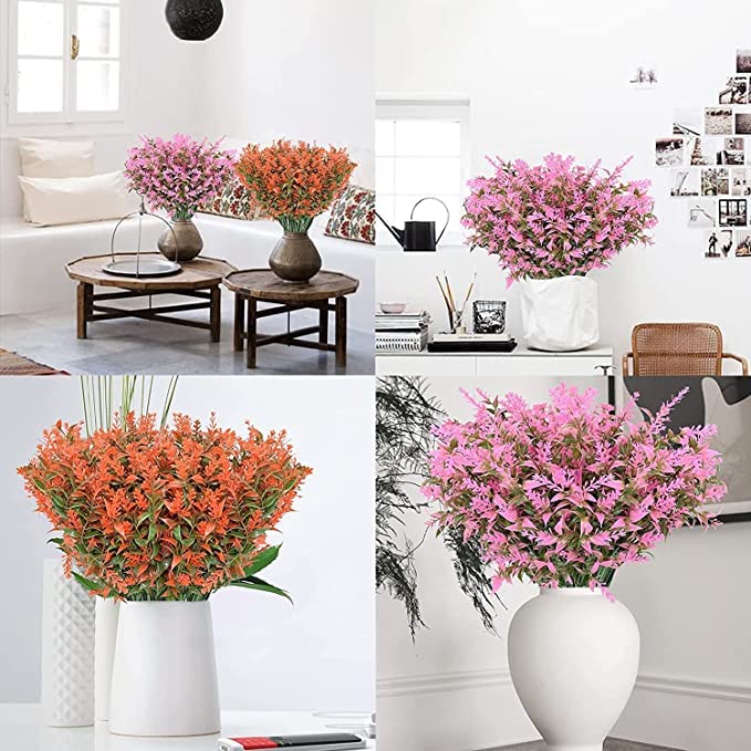10 Bundles Artificial Flowers Outdoors,UV Resistant Faux Flower Fake Hanging Plants Plastic Greenery Shrubs Plants for Home Garden Window Vase Pots Box Porch Decorations (Orange)