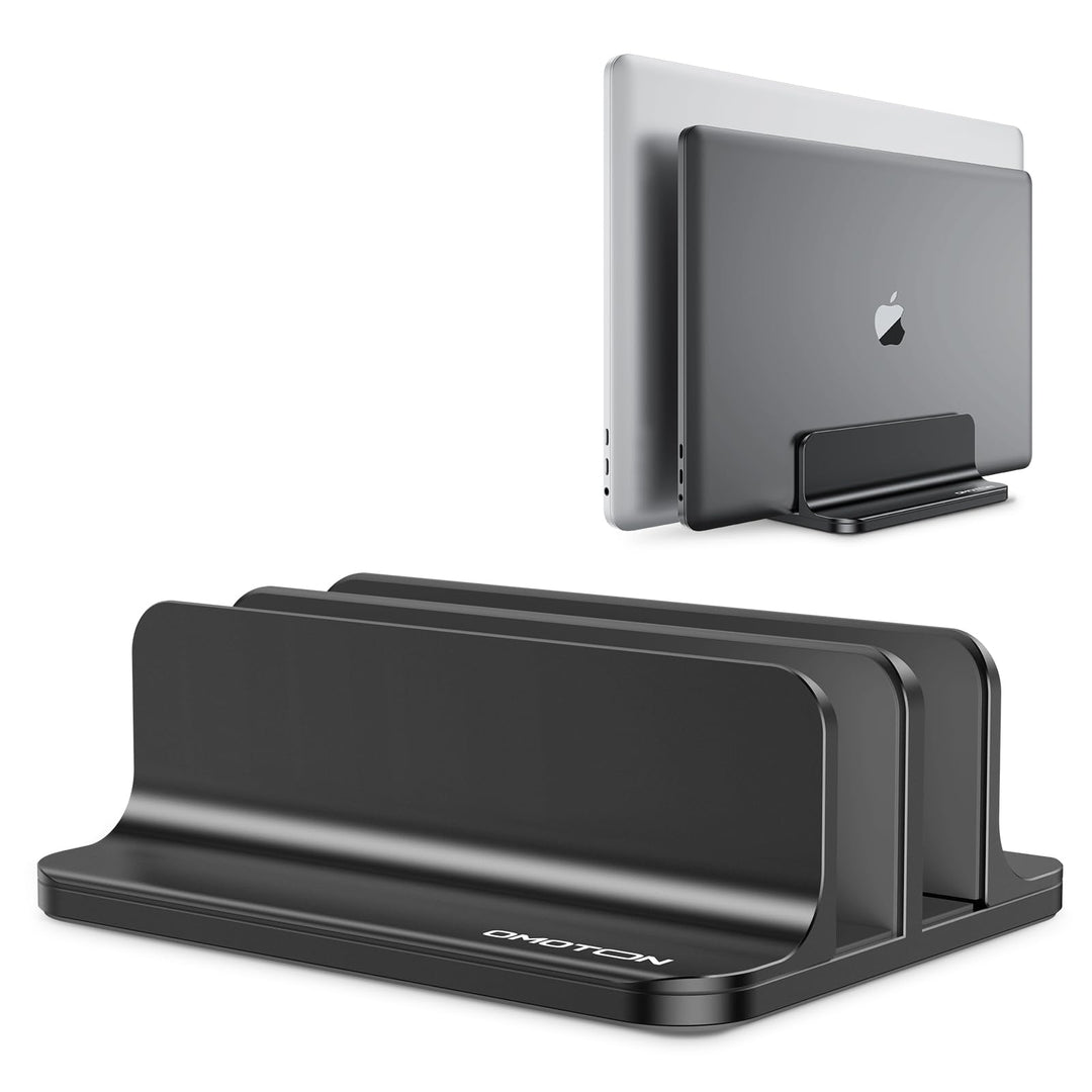 [Updated Dock Version Vertical Laptop Stand, Double Desktop Stand Holder with Adjustable Dock (Up to 17.3 inch), Fits All MacBook/Surface/Samsung/HP/Dell/Chrome Book (Black)