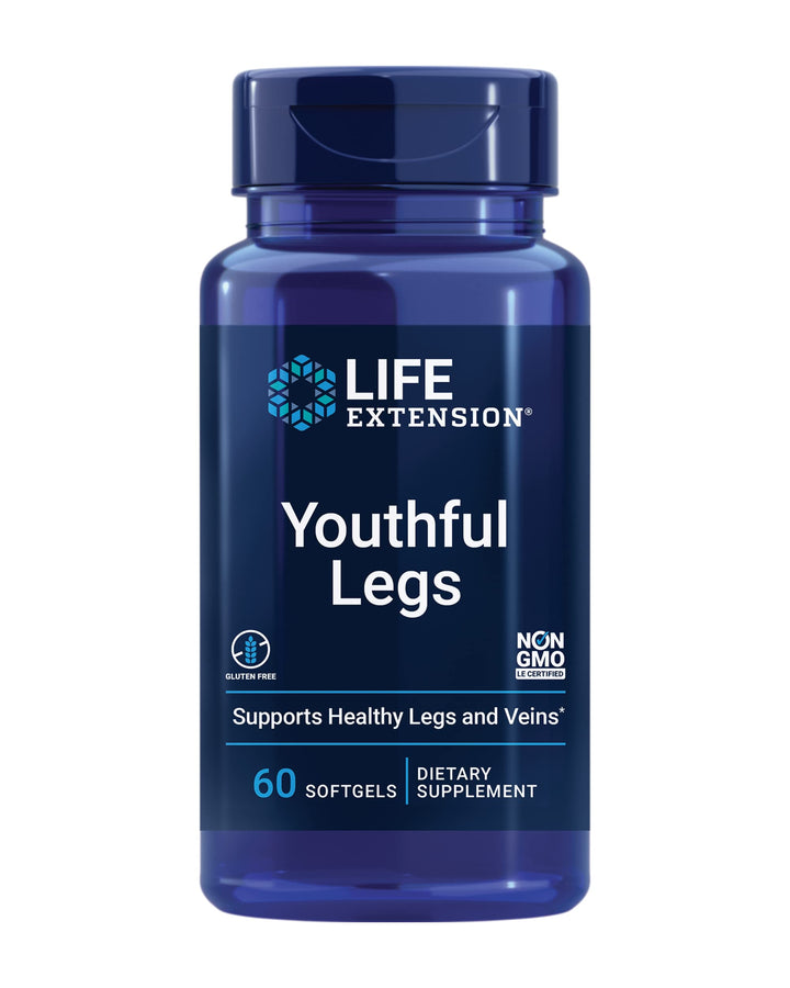 Youthful Legs, blood flow, vein support, circulation supplement, leg health, orange peel extract, diosmin, gluten free, non-GMO, 60 softgels