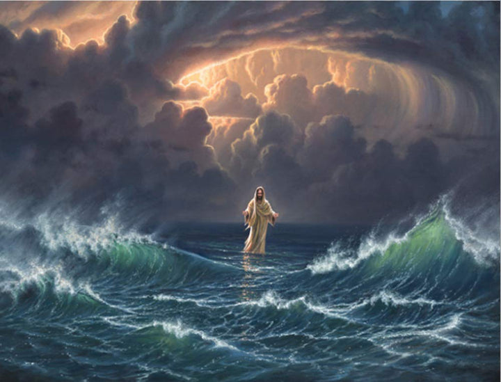 Jesus Diamond Painting by Numbers 5D Full Round Diamond Painting Sea Jesus Diamond Painting Cross Stitch Kit Religion Stitch Diamond Painting for Adult Home Wall Art Decor (30X40 CM)
