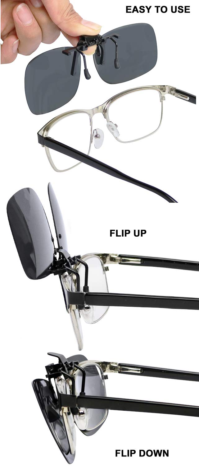 Clip On Sunglasses Flip Up Polarized Sunglasses Clip onto Eyeglasses Over Prescription Glasses Case Included set of 2