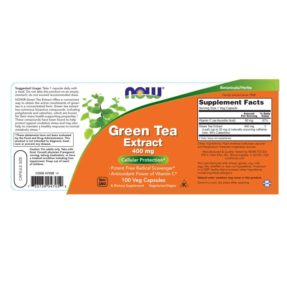 NOW Foods Supplements, Green Tea Extract 400 mg with Vi