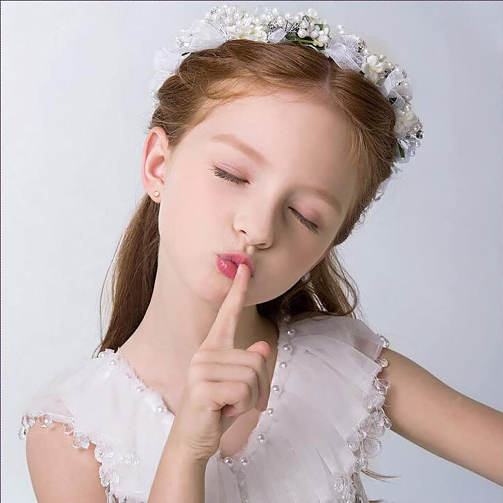 Girls Headpiece White Pearl Rhinestone Flower Headband Crystal Communion Hair Accessories Bridal Prom Photography for Women and Girls