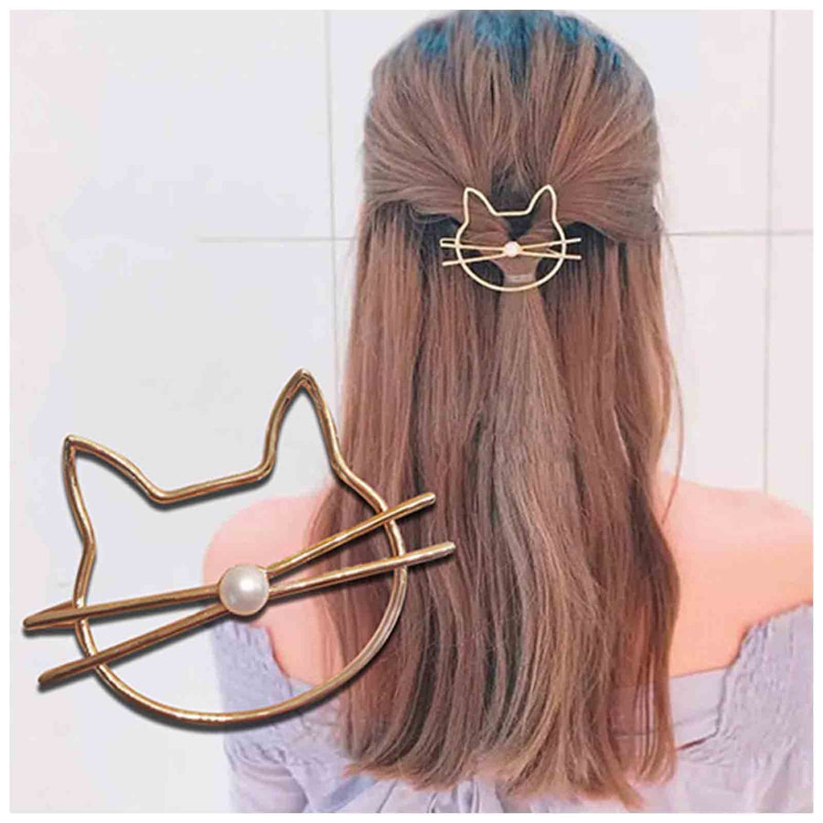 Cat Hair Clip Barrette Silver Hair Barrette Pin Animal Hair Barrette Clips Decorative Hair Accessories for Women and Girls Cat Lover Gifts (Silver)