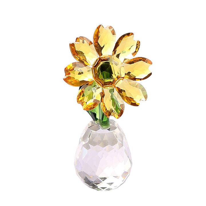 Hophen Art Glass Crystal Sunflower Flower Dream Figurine Home Office Table Decoration Centerpiece Mother`s Day Gift (Yellow)