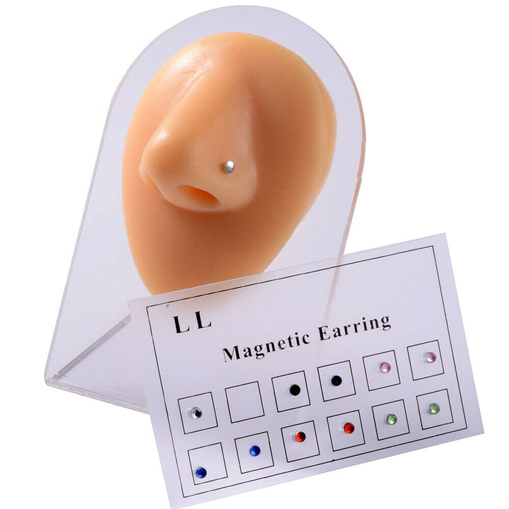 12pcs Crystal Magnetic Stud Earring Magnet Nose Ear Lip Stud Non Piercing, Women Men Steel Crystal Fake Nose Lip Ring Clip Nose Ring Fake Cheater Jewelry Gift