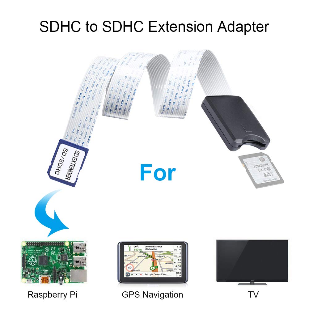 SD to SD Card Extension Cable SD Extender Adapter Flexible Memory Card SDHC of 4/8/16/32/64GB Compatible with SanDisk SDXC,Kindle,3D Printer,Raspberry Pi,Arduino GPS,TV SDHC(SD to SD)