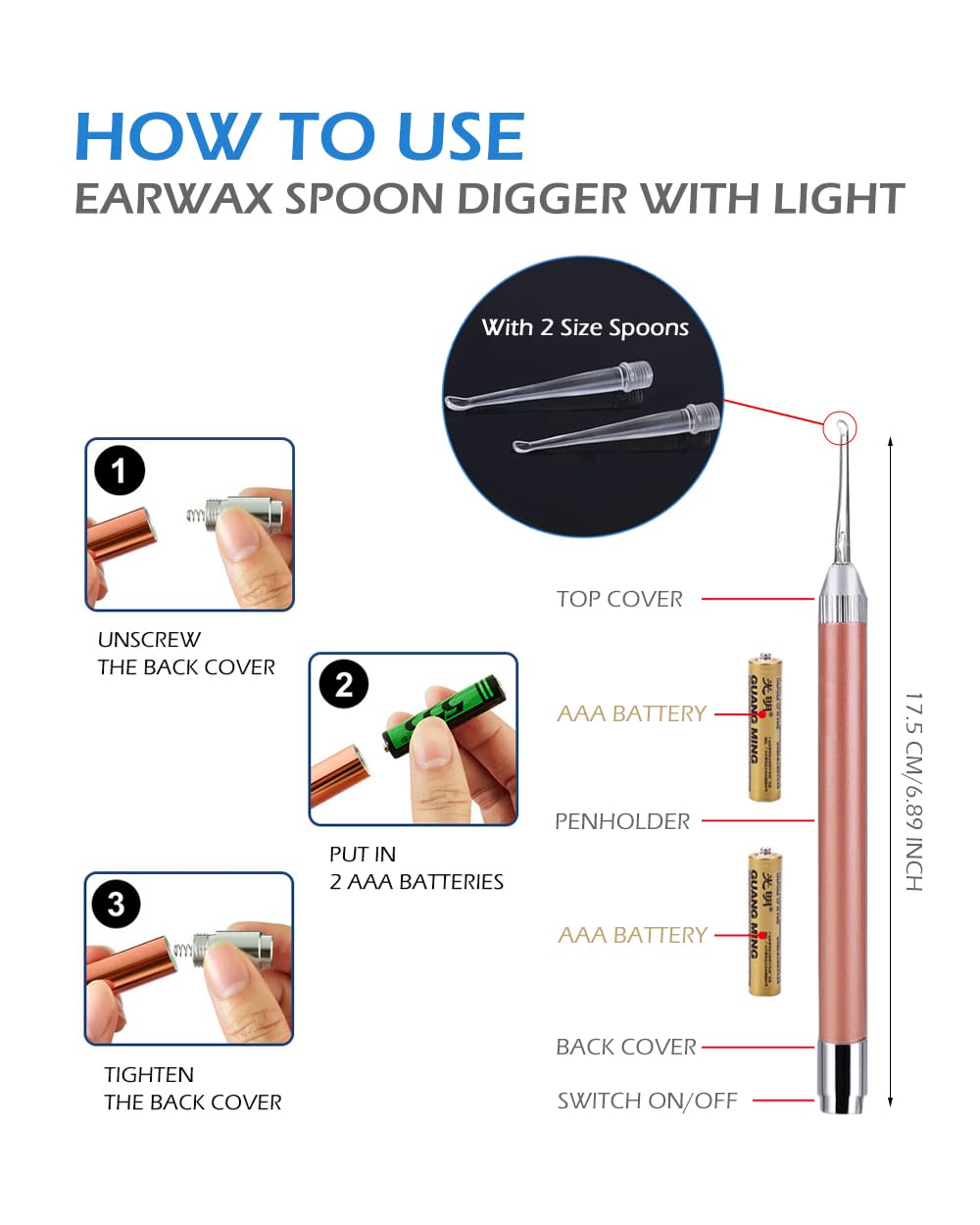 Earwax Spoon Digger &amp; Ear Tweezers with LED Lig