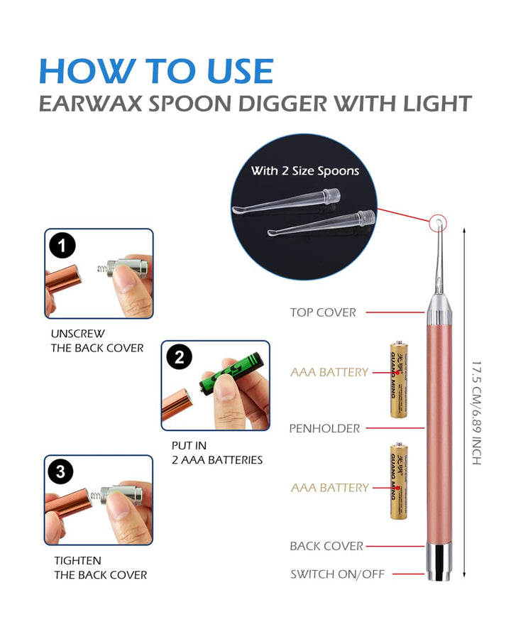 Earwax Spoon Digger &amp; Ear Tweezers with LED Lig