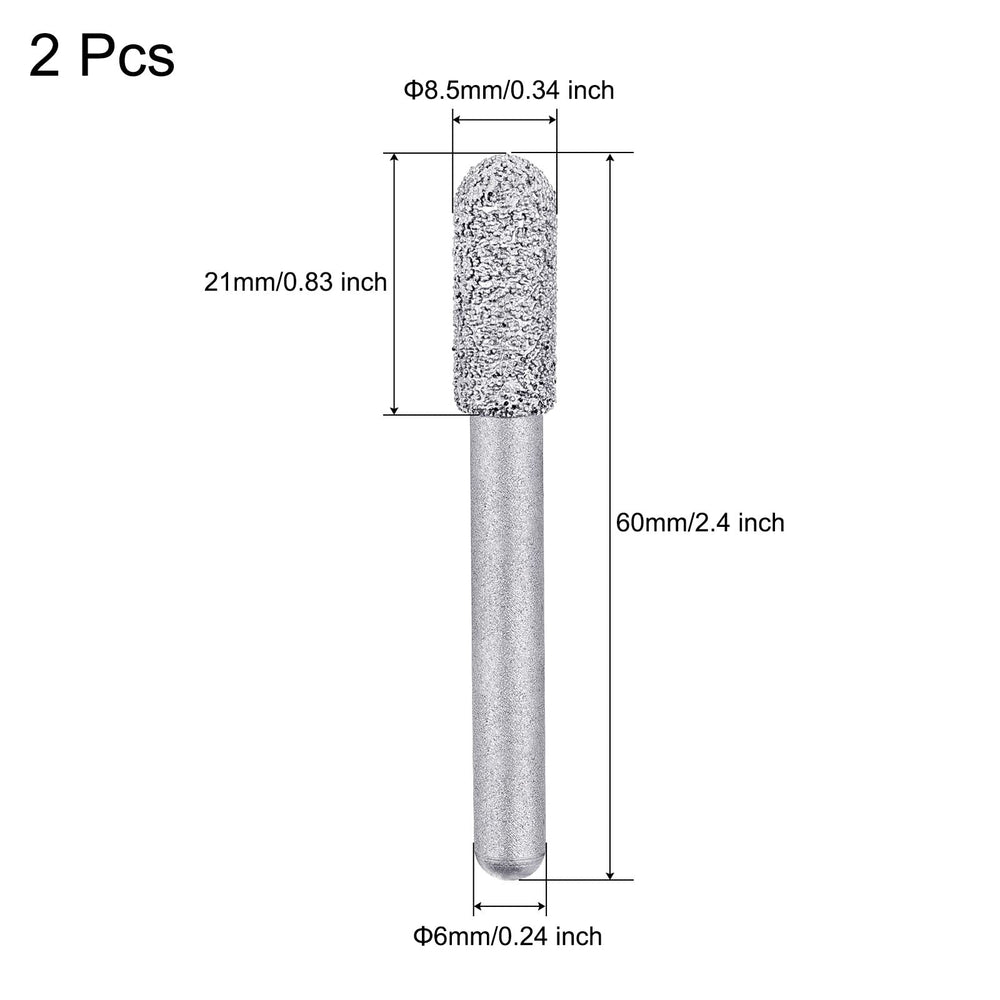 Diamond Mounted Points 60 Grit 8.5mm Brazed Grinder Round Head 6mm Shank Grinding Rotary Bit Marble Stone Carving Tool 2pcs