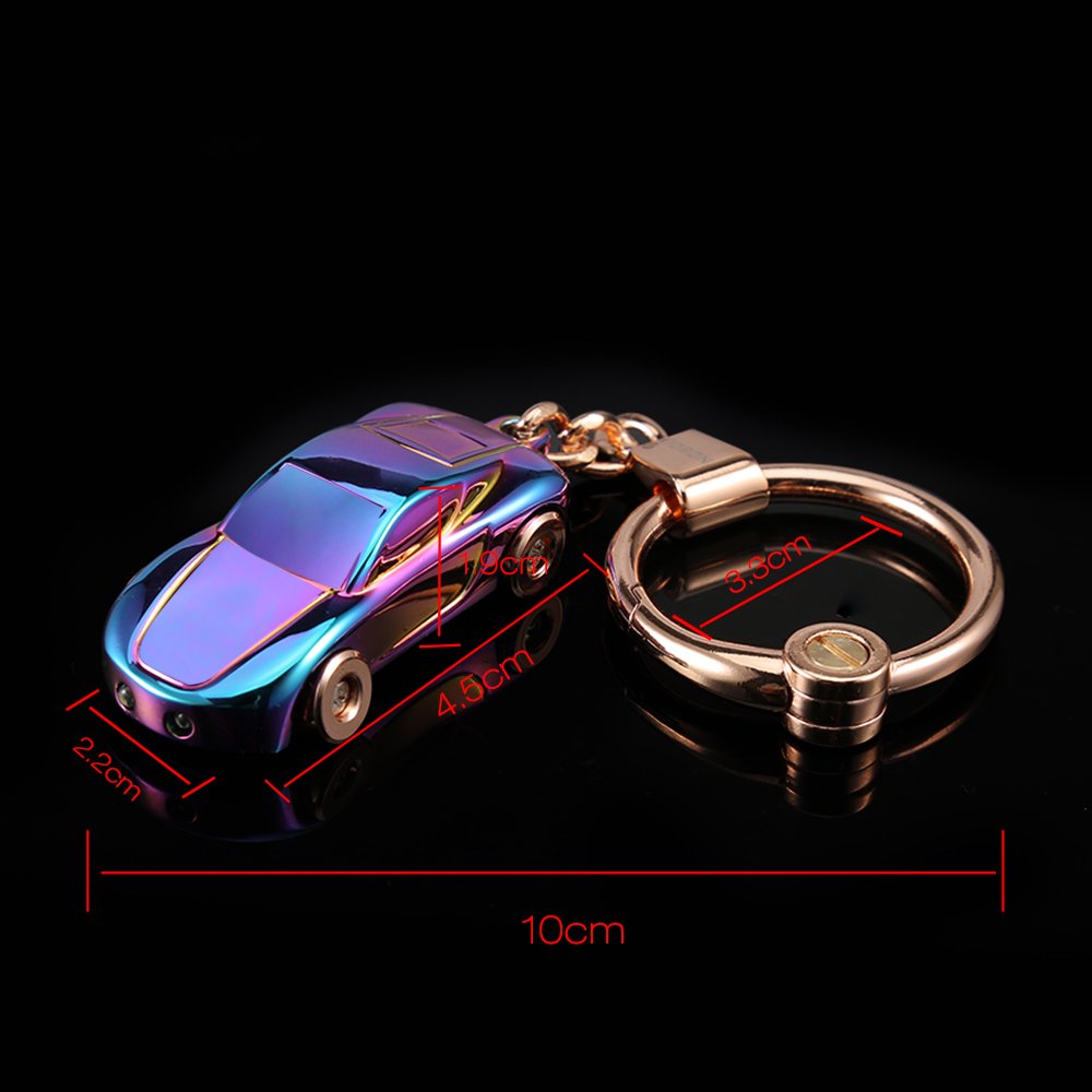 Creative Key Chain Car Keychain Flashlight with 2 Modes LED Lights 2 in 1 Car Key Chain Ring for Office Backpack Purse Charm,Great Gift for Men or Women(Colorful)