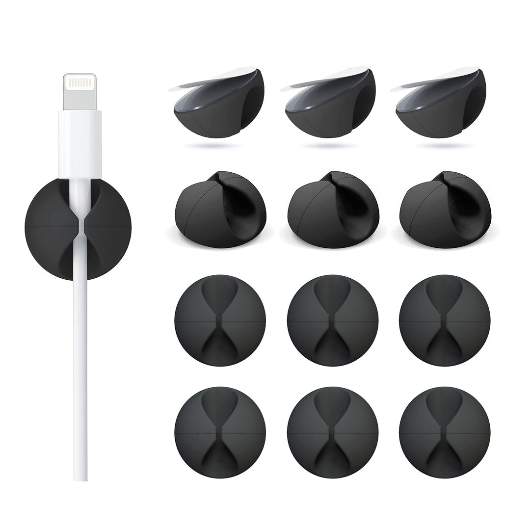 12 Pack Cable Clips, Cord Organizer Holder Adhesive Cable Management Charger Wire Holder Clips for Desk, Home, Office, Car, Cubicle, Nightstand - Black
