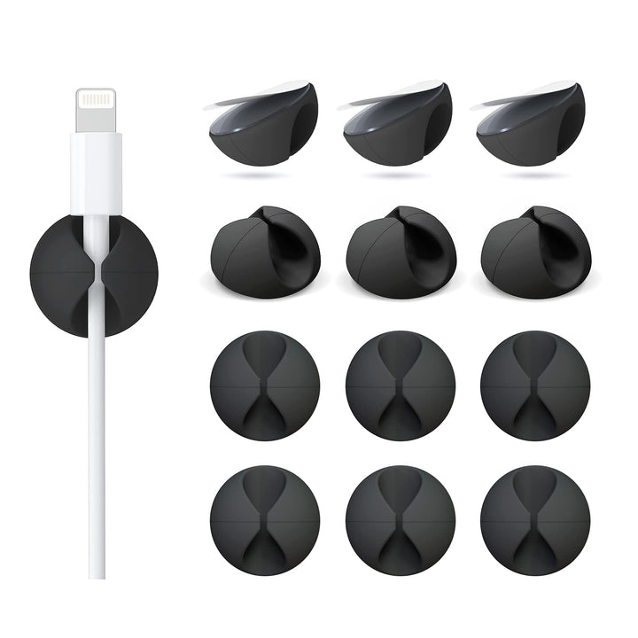 12 Pack Cable Clips, Cord Organizer Holder Adhesive Cable Management Charger Wire Holder Clips for Desk, Home, Office, Car, Cubicle, Nightstand - Black
