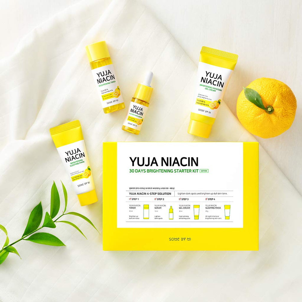 Yuja Niacin 30 Days Brightening Starter Kit/Toner 1.01Oz, Serum 0.33Oz, Gel Cream 1.01Oz, Sleeping Mask 0.67Oz / Melasma and Blemish Care/Facial Skin Care Set