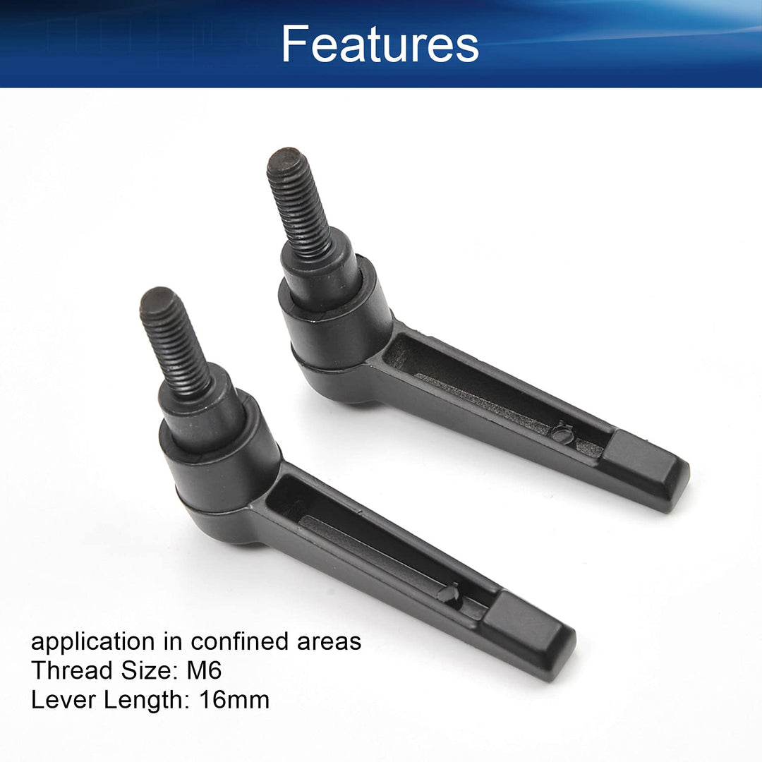 2Pcs M6 Male Thread Adjustable Handle Screw Length 16mm Clamping Lever Black w Stud for Packaging Machinery and Equipment, Sharpeners, Machine Tools, Printing Equipment