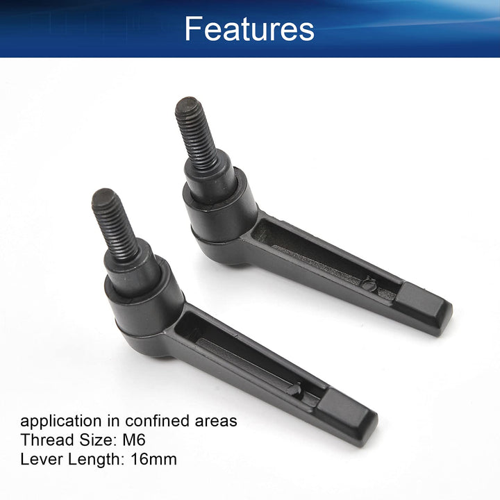2Pcs M6 Male Thread Adjustable Handle Screw Length 16mm Clamping Lever Black w Stud for Packaging Machinery and Equipment, Sharpeners, Machine Tools, Printing Equipment