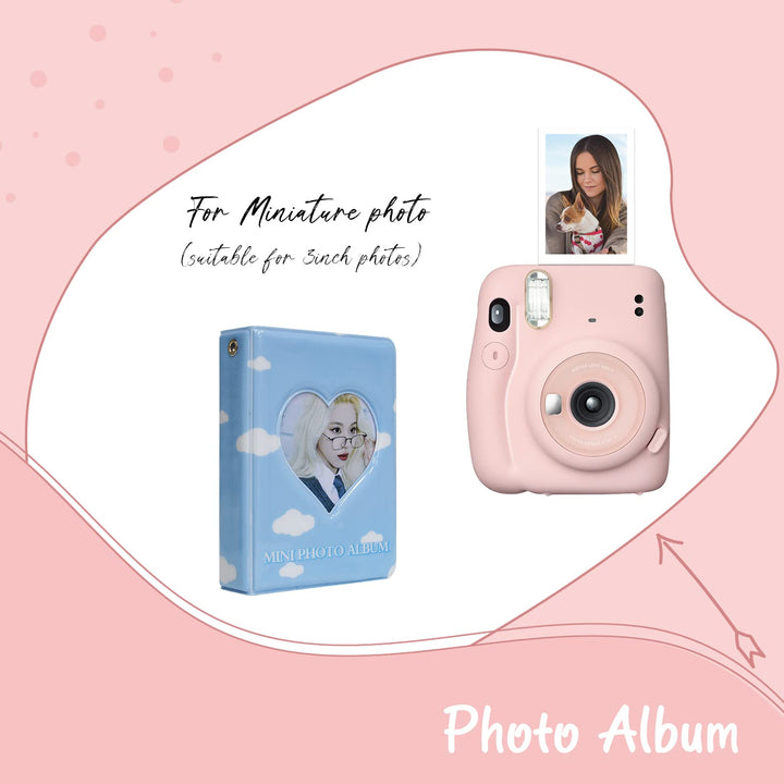3 Inch Mini Photo Album for Fujifilm Instax Camera, Kpop Photocard Binder, Love Heart Hollow Photocard Holder Book, Business Card Book Holder, Photocard Sleeves 40 Pockets (Blue)