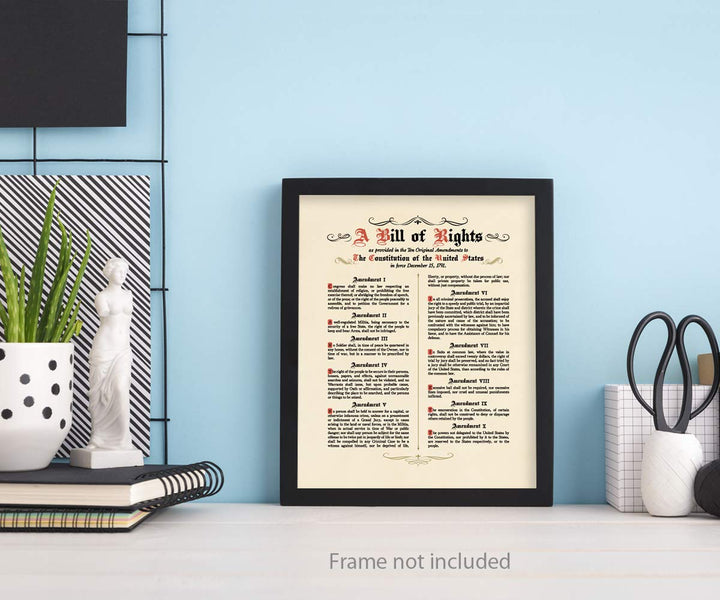 Constitution Bill of Rights Wall Art Prints - Unframed 8x10 - Patriotic Poster - American Decor for Home, Office, School - Historical Art Pictures - Inspirational Decorations for Wall