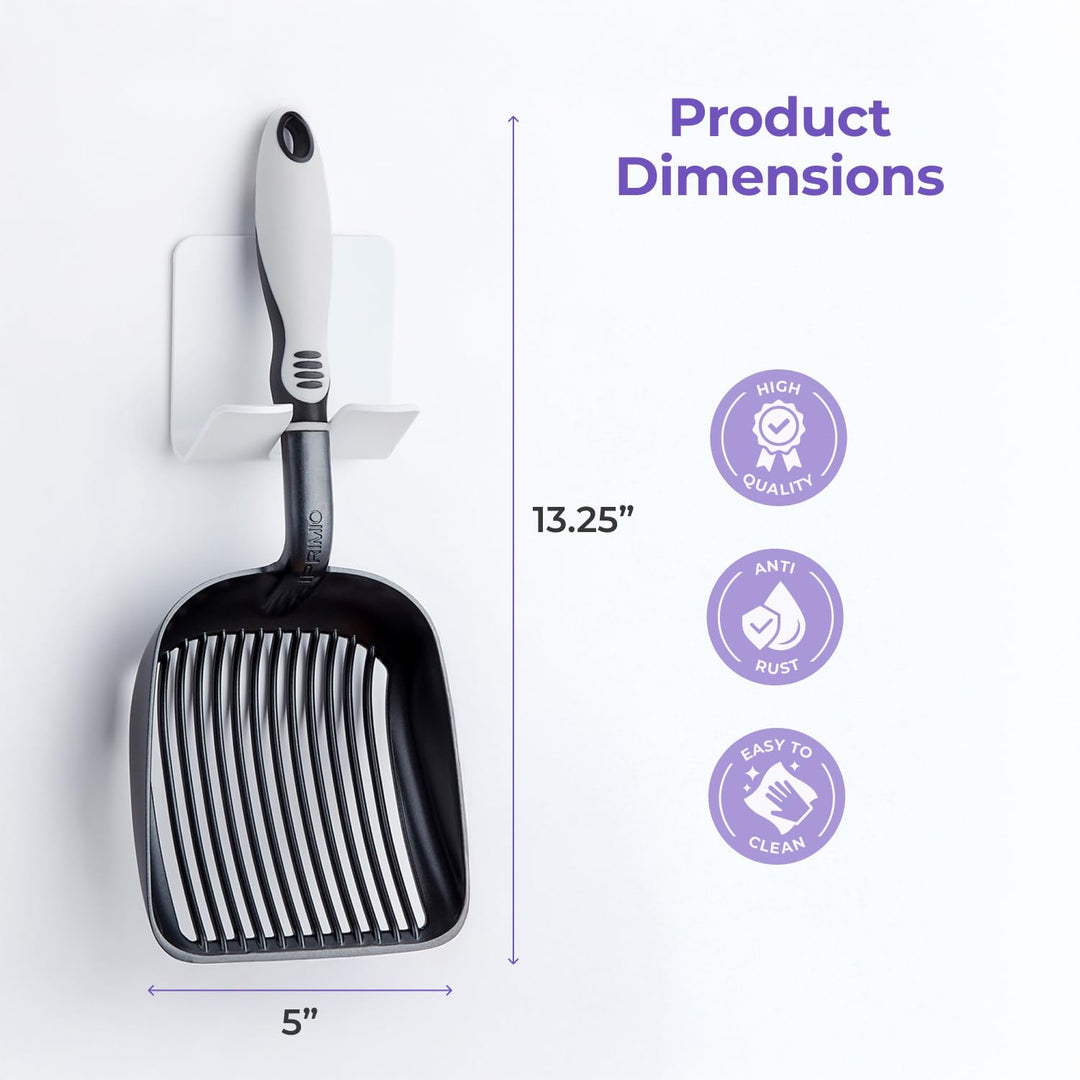 Cat Litter Scoop Metal w/ Deep Shovel, Black - Non Stick Plated Aluminum Cat Litter Scooper with Holder - Litter Box Scooper - Metal Cat Litter Scoop - Patented Sifter w/ Holder - Solid Handle