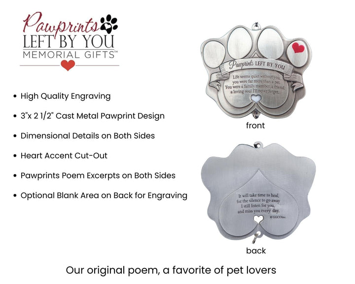 Pet Memorial Wind Chime - 18 Metal Casted Pawprint Wind Chime - A Beautiful Remembrance Gift for a Grieving Pet Owner - Includes Pawprints Left by You Poem Card