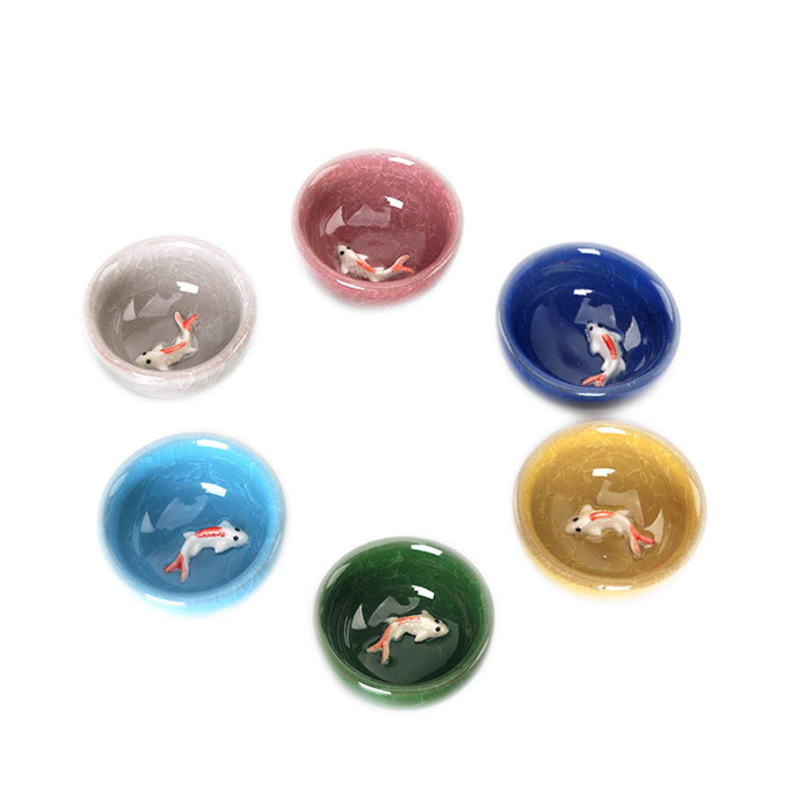 6PCS/Lots Ice crack glaze ceramic kung fu tea set Anaglyph fish cup On single cup sample tea cup (Mix)