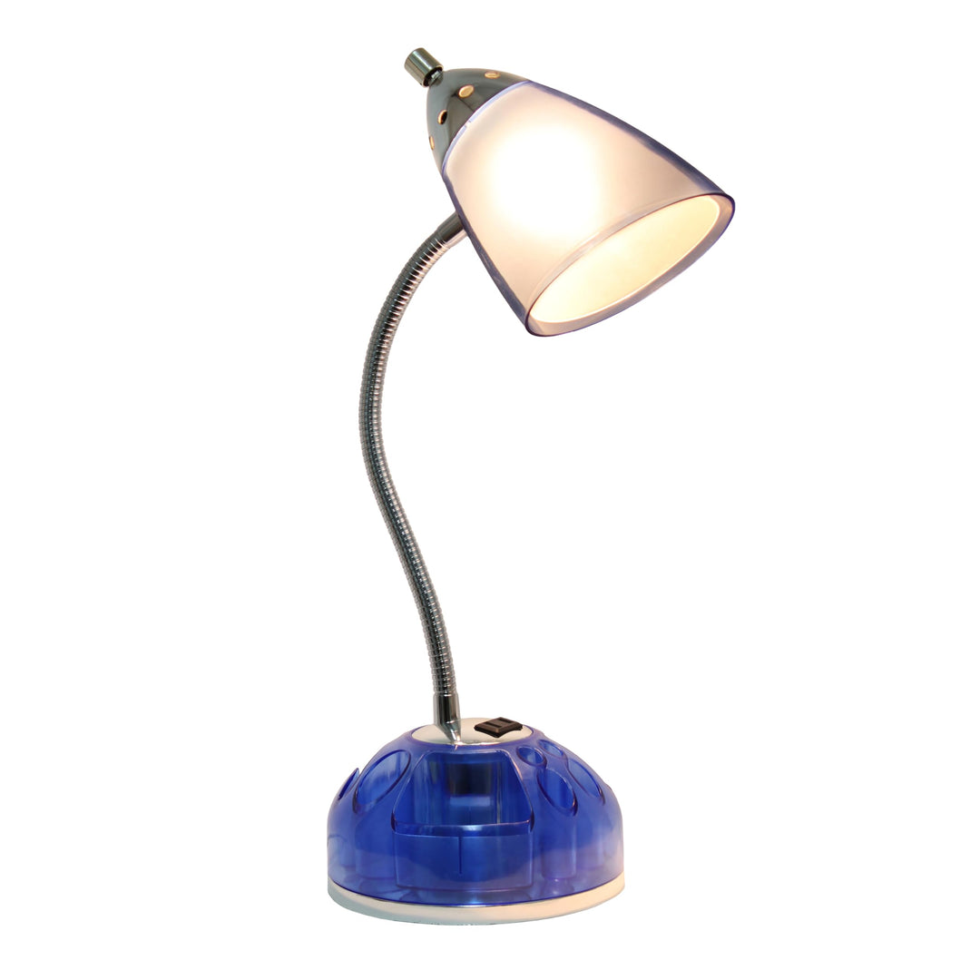 LD1015-CBL Flossy Organizer Desk Lamp with Charging Outlet and Lazy Susan Base, Clear Blue