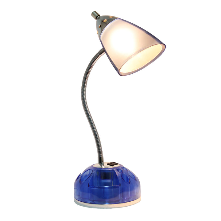 LD1015-CBL Flossy Organizer Desk Lamp with Charging Outlet and Lazy Susan Base, Clear Blue