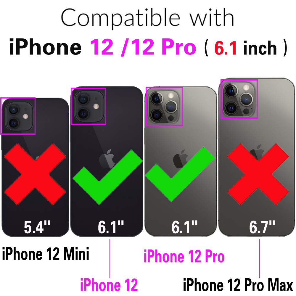 Compatible with iPhone 12 Pro iPhone12 6.1 Wallet Case and Tempered Glass Screen Protector Leather Flip Cover Card Holder Lanyard Stand Cell Phone Cases for iPhone12pro 5G i 12s iPhone12 12pro Red