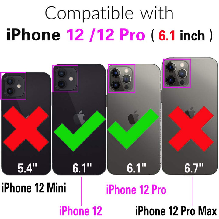 Compatible with iPhone 12 Pro iPhone12 6.1 Wallet Case and Tempered Glass Screen Protector Leather Flip Cover Card Holder Lanyard Stand Cell Phone Cases for iPhone12pro 5G i 12s iPhone12 12pro Red