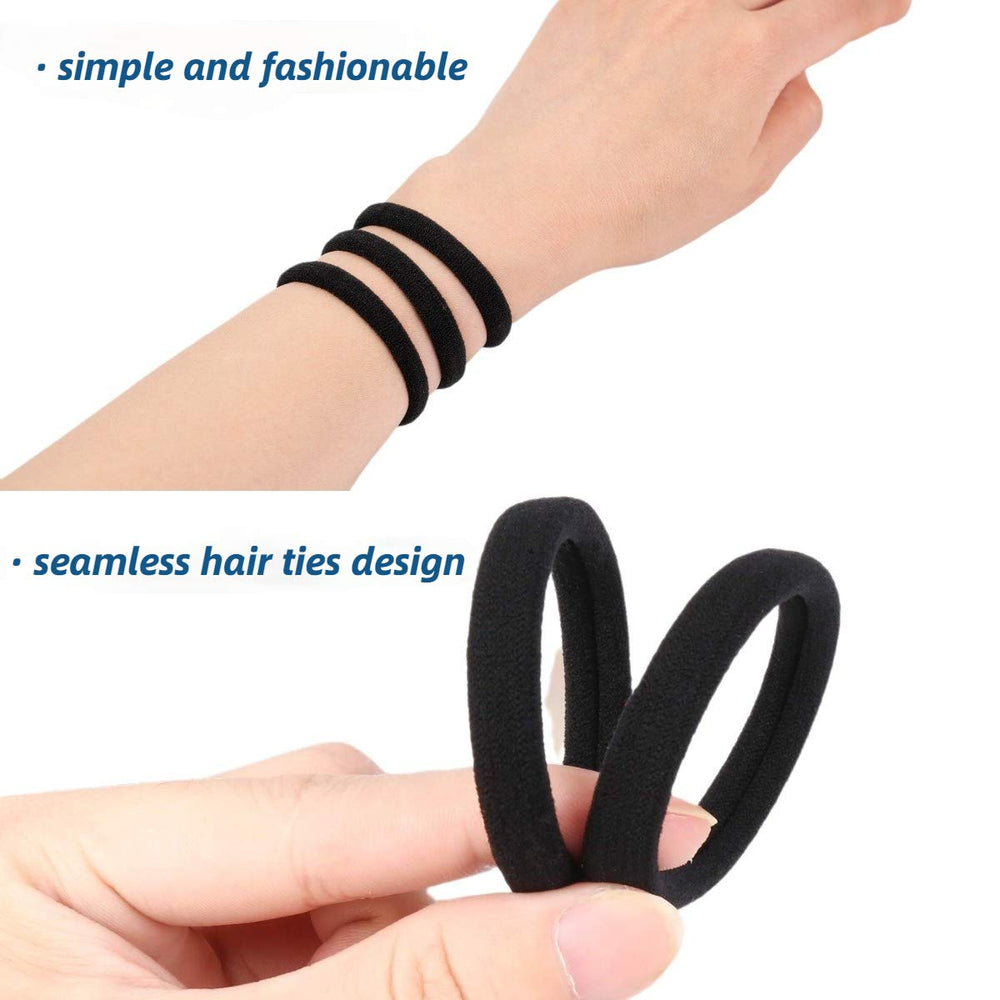 50 PCS Black Hair Ties for Women,Seamless Hair Bands That Will Not Break,Ponytail Holders,Will Not Slip or Tangles,No Damage to Thick Hair,2 Inch in Diameter