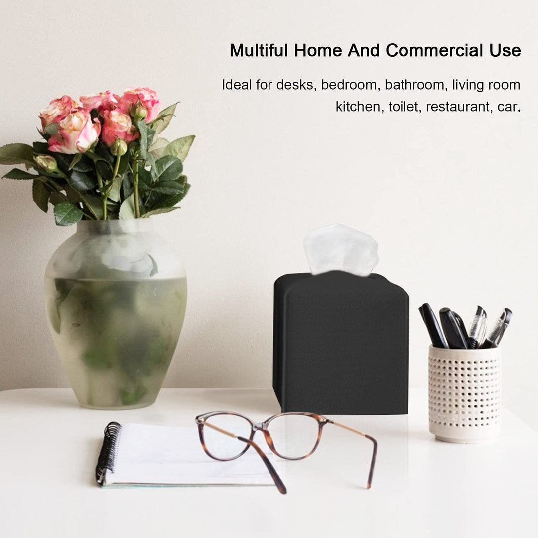 Tissue Box Cover Square, Modern PU Leather Tissue Box Holder Cube Tissues Dispenser Case Decorative Holder/Organizer for Bathroom Vanity Countertop, Bedroom, Car, Dresser, Office 5X5X5 - Black