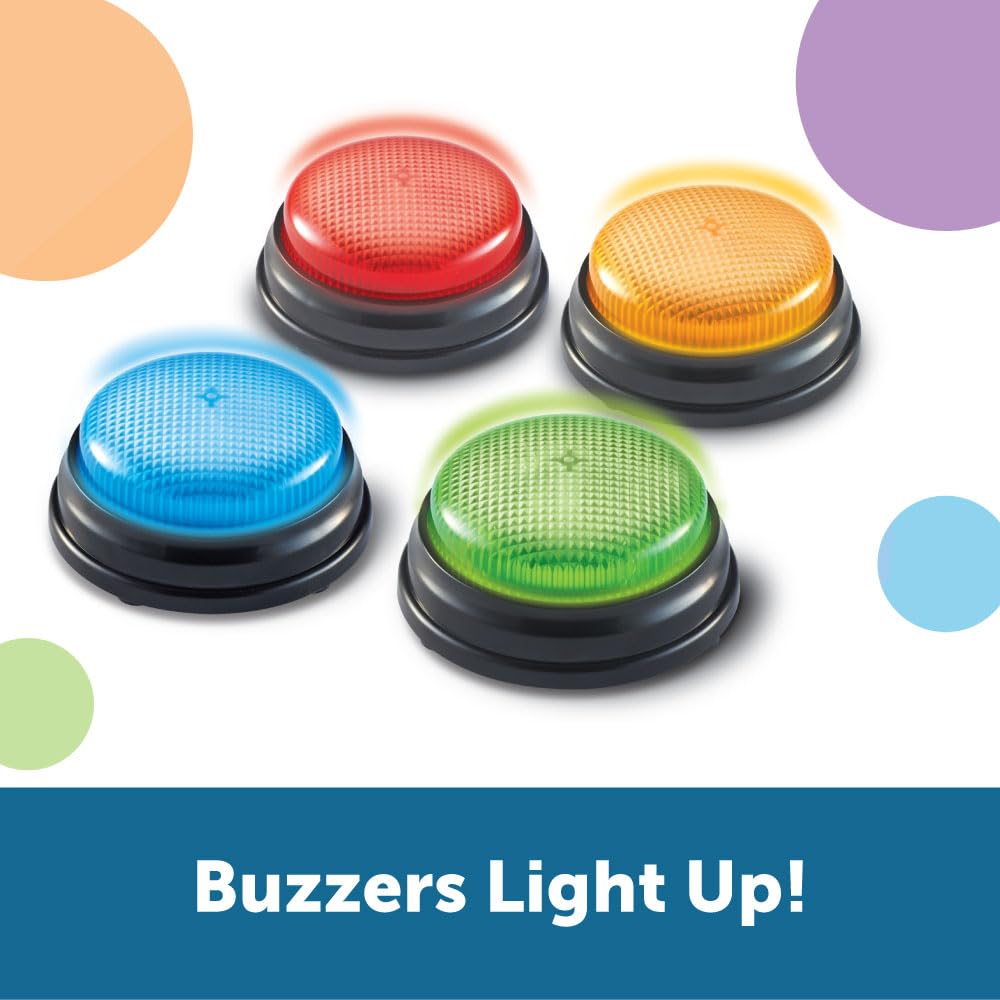 Lights and Sounds Buzzers,Set of 4, Ages 3+, Game Show and Classroom Buzzers, Family Game Night, Game Show Buzzers, Classroom Accessories